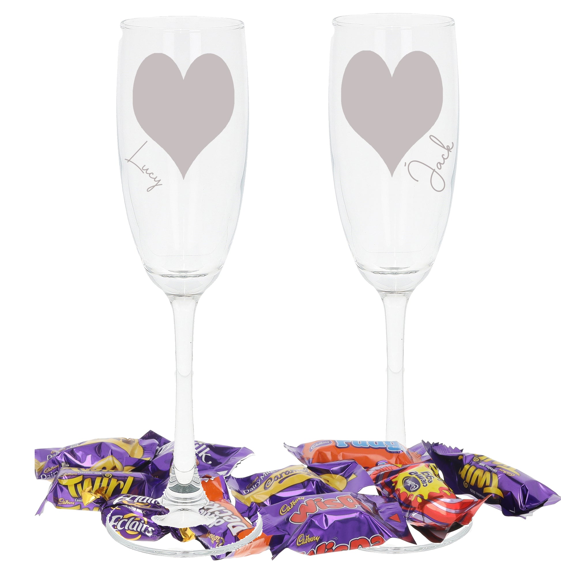 Set of 2 Personalised Engraved Couples Engagement Wedding Champagne Flutes  - Always Looking Good - Hero's Filled Set  