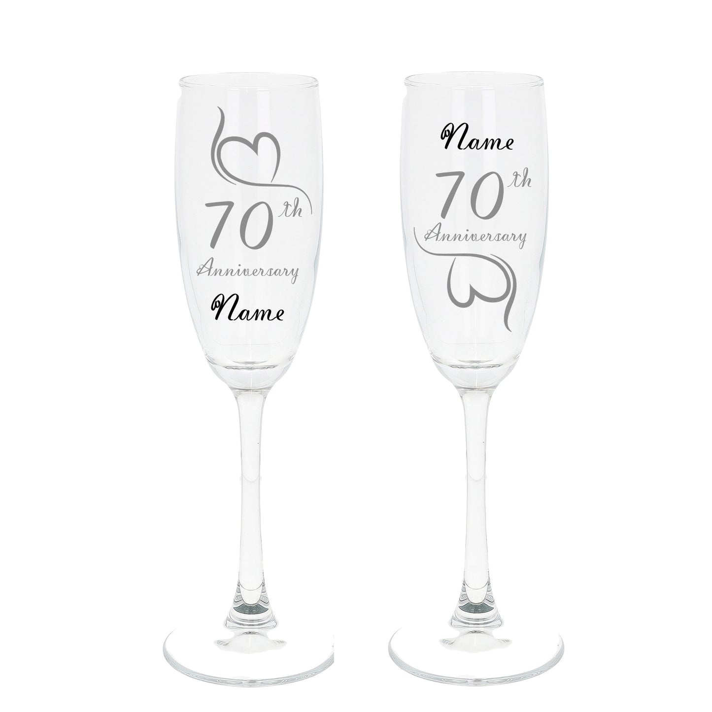 Engraved 70th Platinum Wedding Anniversary Personalised Engraved Champagne Glass Gift Set  - Always Looking Good -   