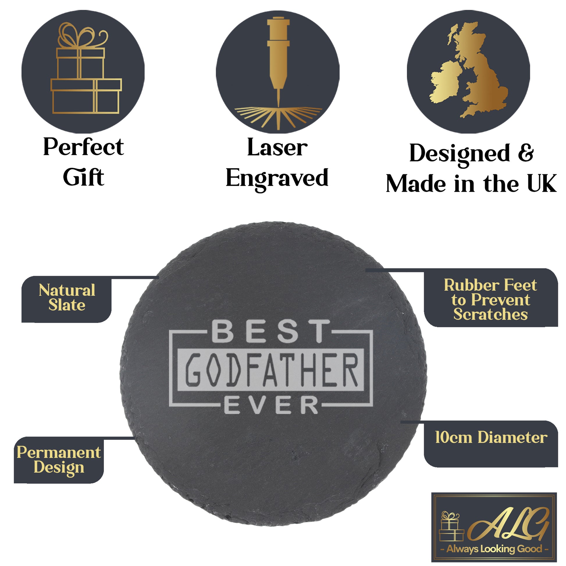 Best Godfather Ever Engraved Whisky Glass and/or Coaster Gift  - Always Looking Good -   