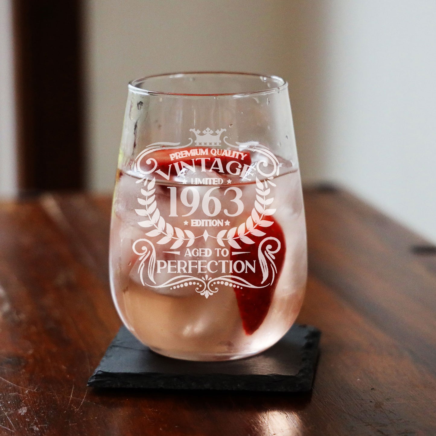 Vintage 1963 60th Birthday Engraved Stemless Gin Glass Gift  - Always Looking Good -   