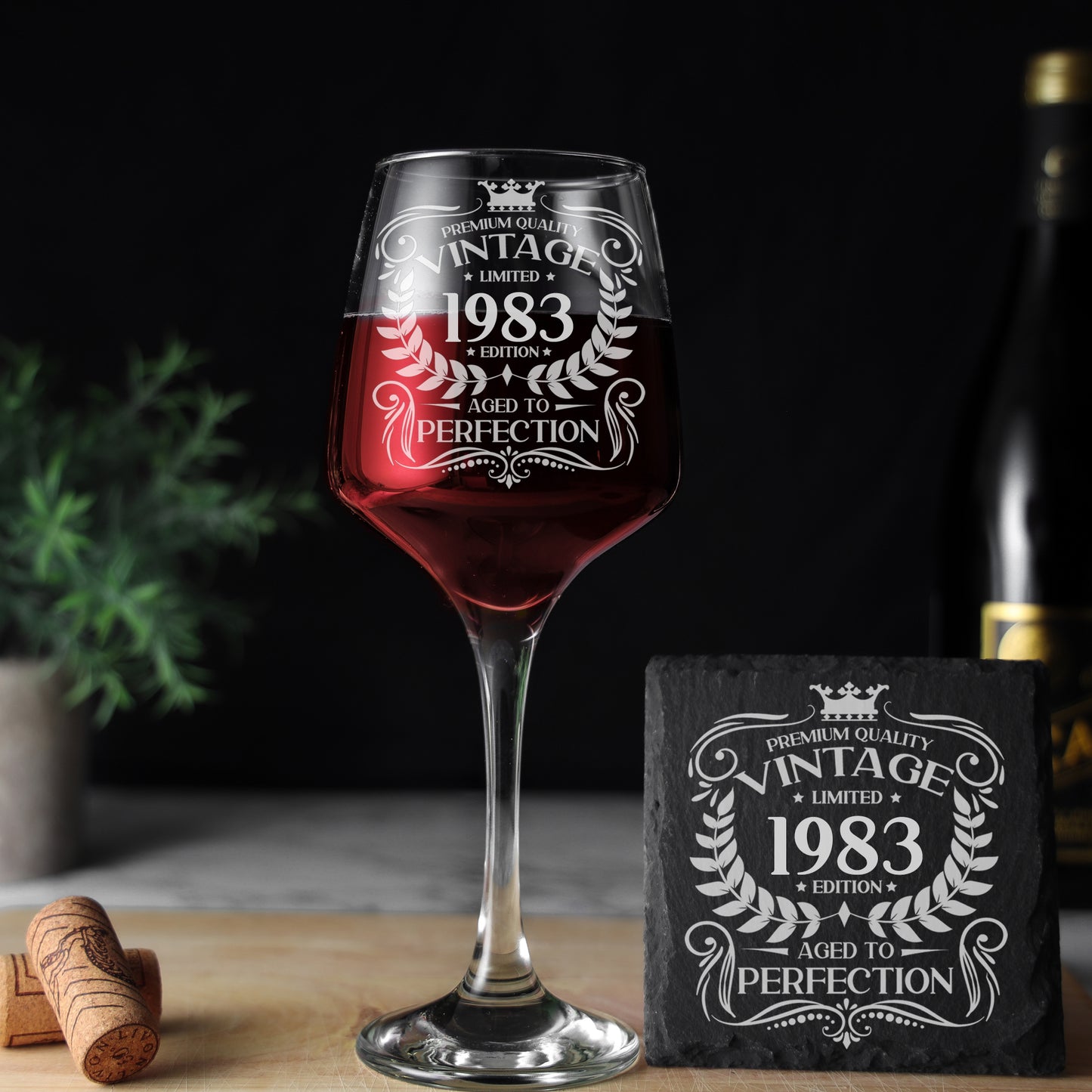 Vintage 1983 40th Birthday Engraved Wine Glass Gift  - Always Looking Good - Glass & Square Coaster  