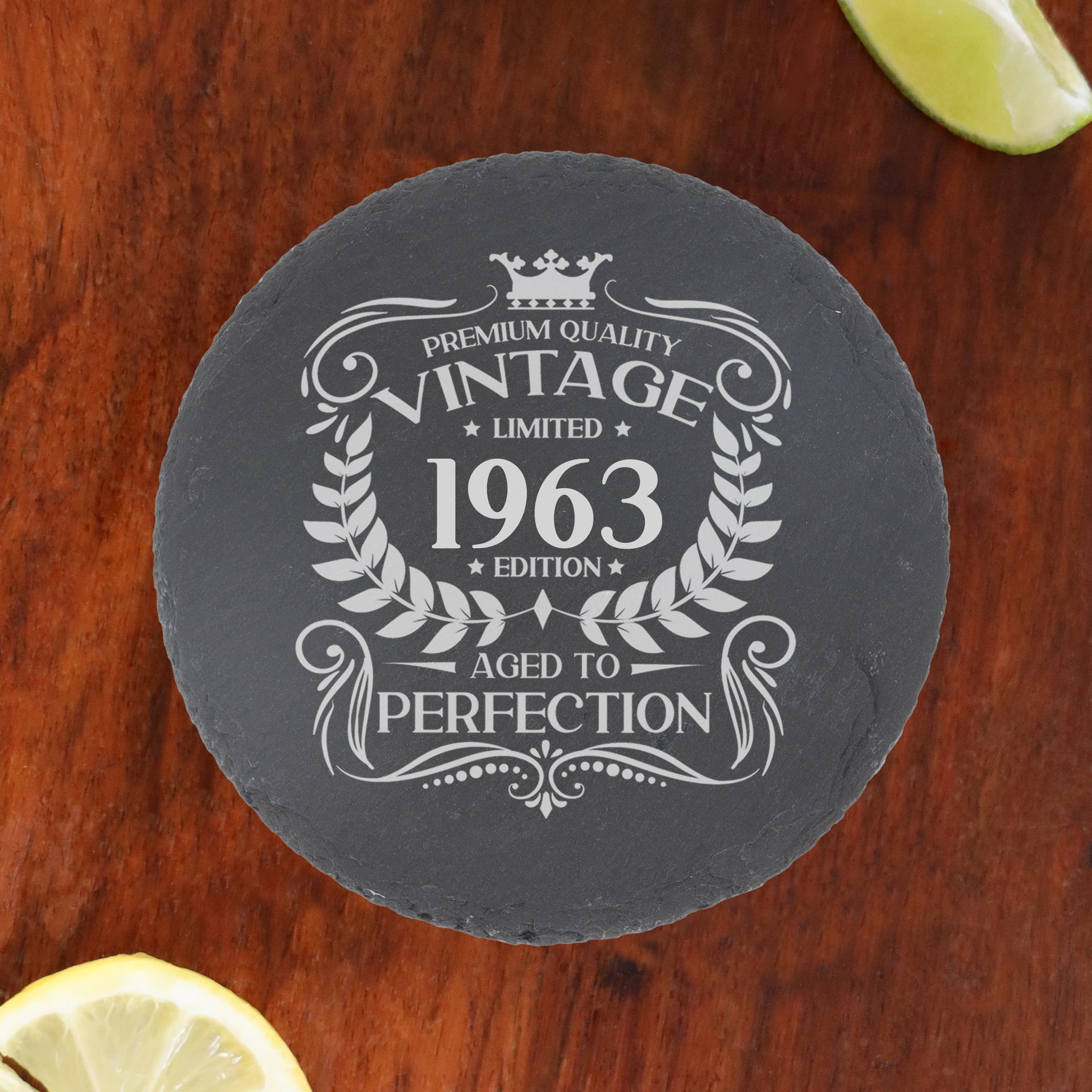Vintage 1963 60th Birthday Engraved Wine Glass Gift  - Always Looking Good - Round Coaster Only  