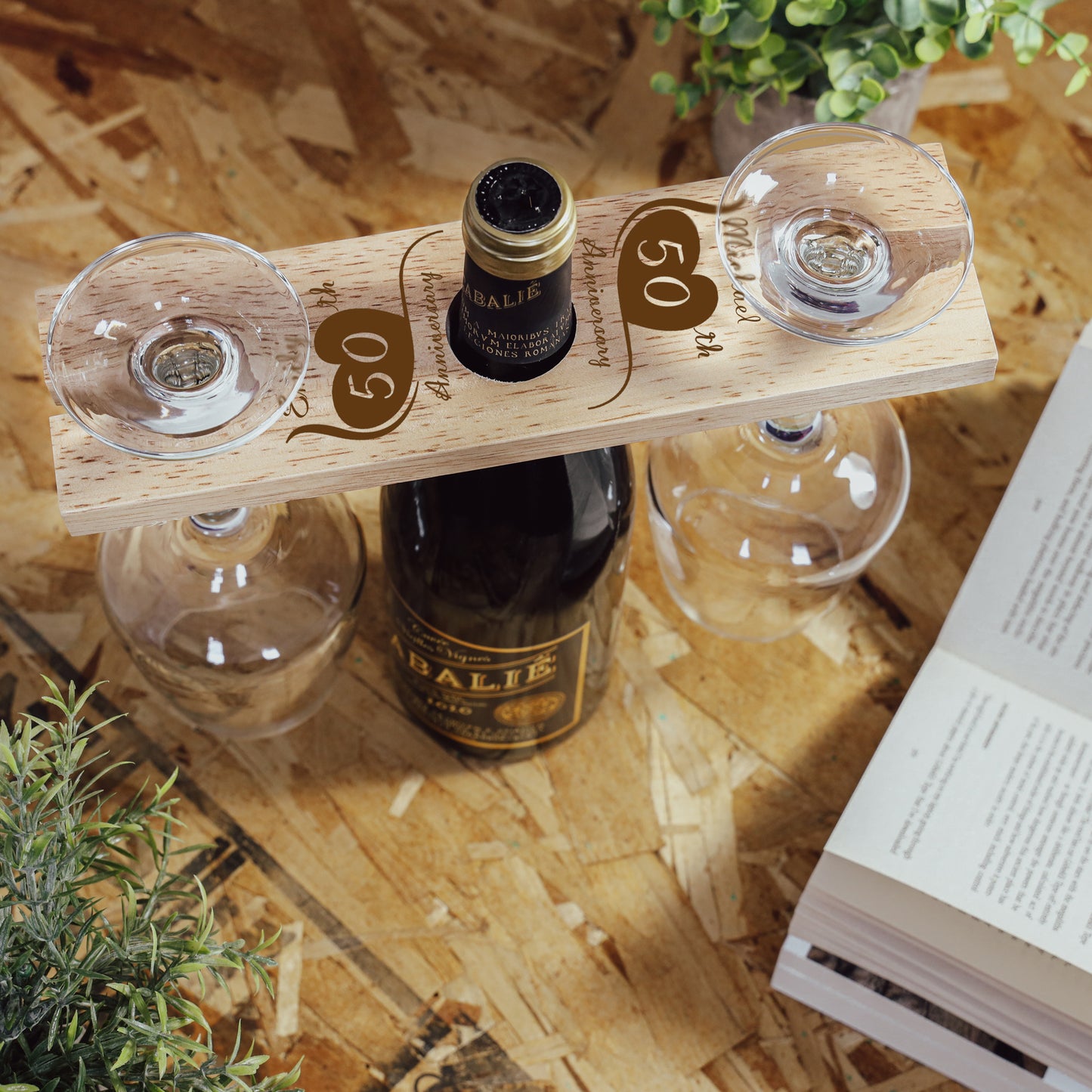 Engraved Personalised Anniversary Wooden 2 Wine Glass Butler Caddy  - Always Looking Good -   