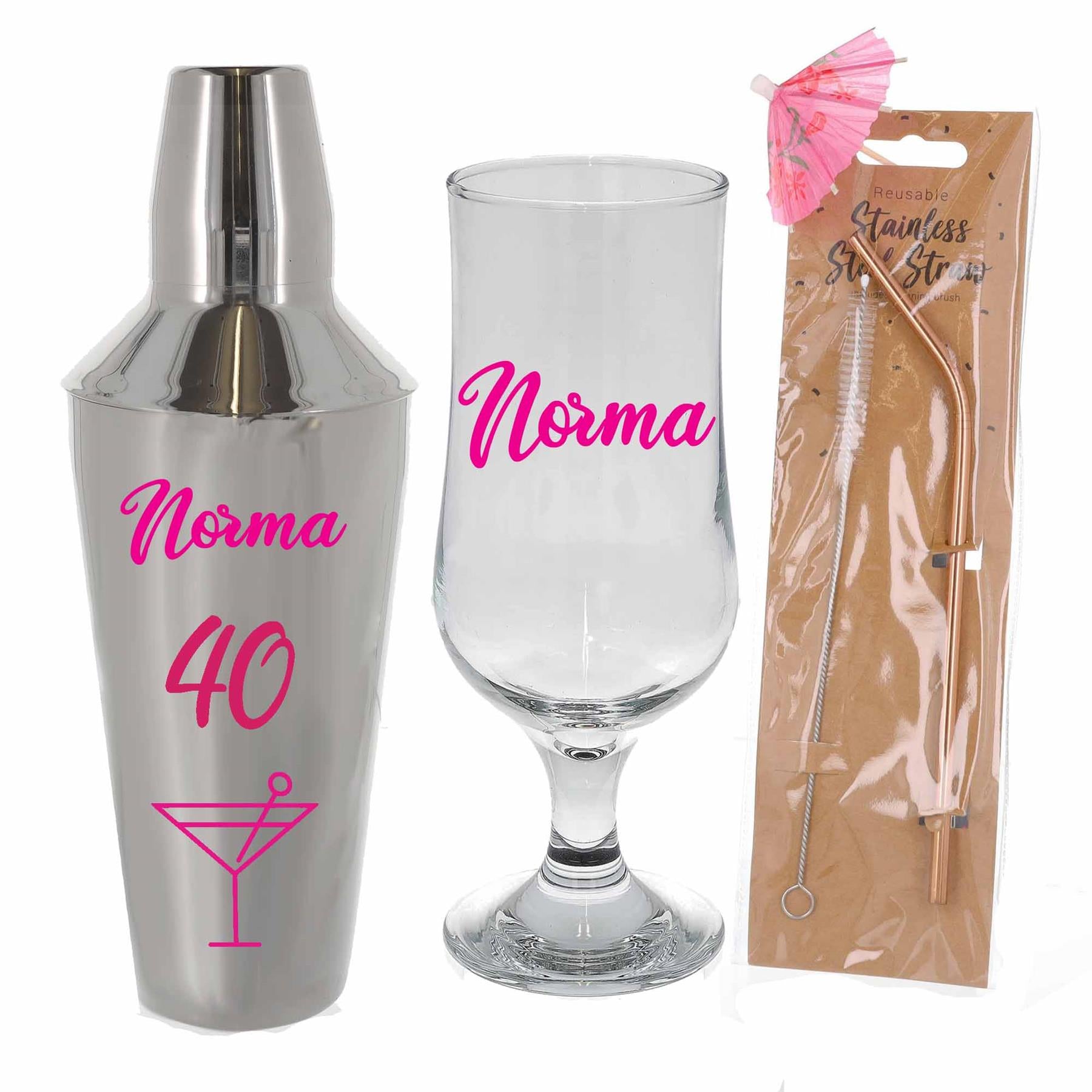 Personalised 40th Birthday Cocktail Shaker & Pina Colada Glass Gift Set  - Always Looking Good -   