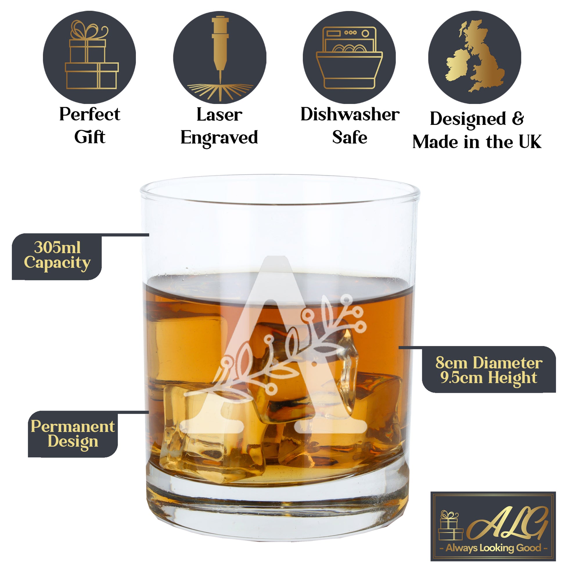 Personalised Engraved Monogram Initial Design Whisky Glass and/or Coaster Gift  - Always Looking Good -   