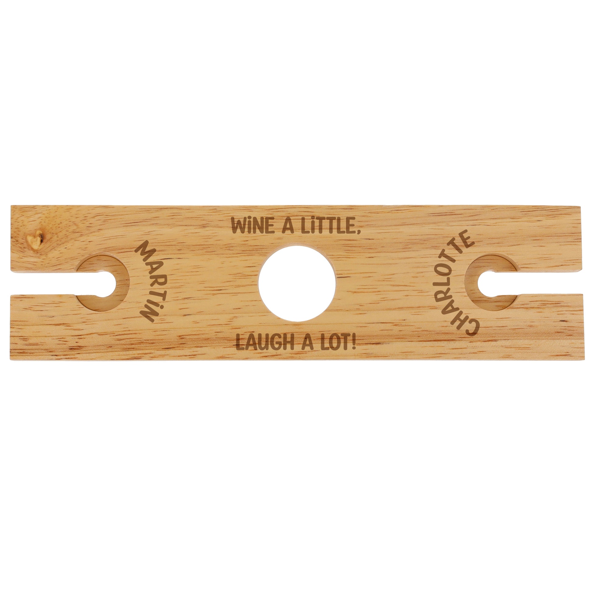 Engraved Personalised "Wine A Little, Laugh A Lot" Wooden 2 Wine Glass Butler Caddy  - Always Looking Good -   