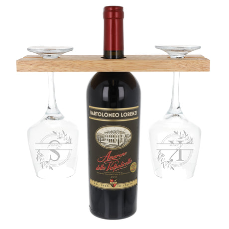 "Wine O'Clock" Engraved Wooden Wine Glass Butler Caddy – For 2/4 Glasses
 - Always Looking Good -   