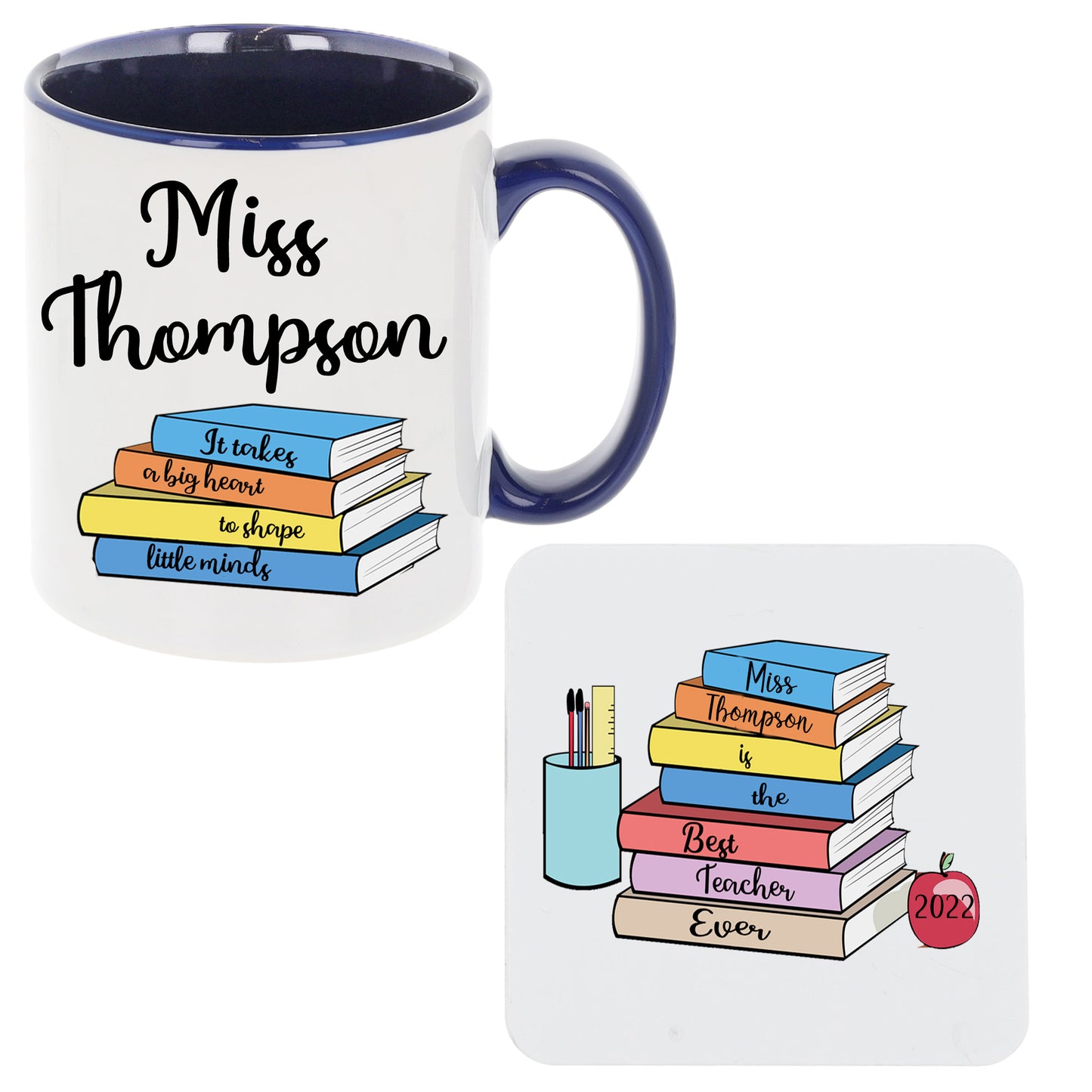 Personalised Teacher Thank You Gift Filled Mug & Coaster Set Blue  - Always Looking Good - Empty Mug & Coaster Set  