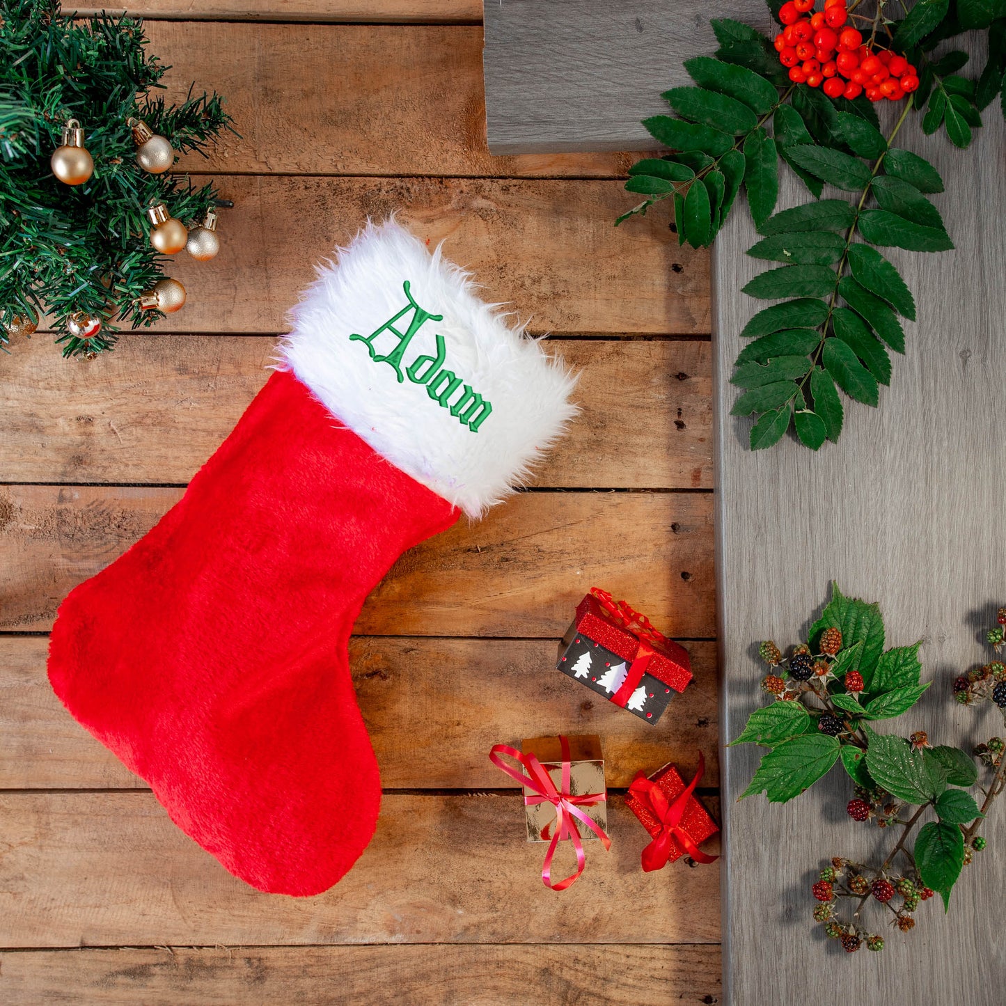 Personalised Luxury Plush Red Any Name Embroidered Christmas Stocking  - Always Looking Good -   