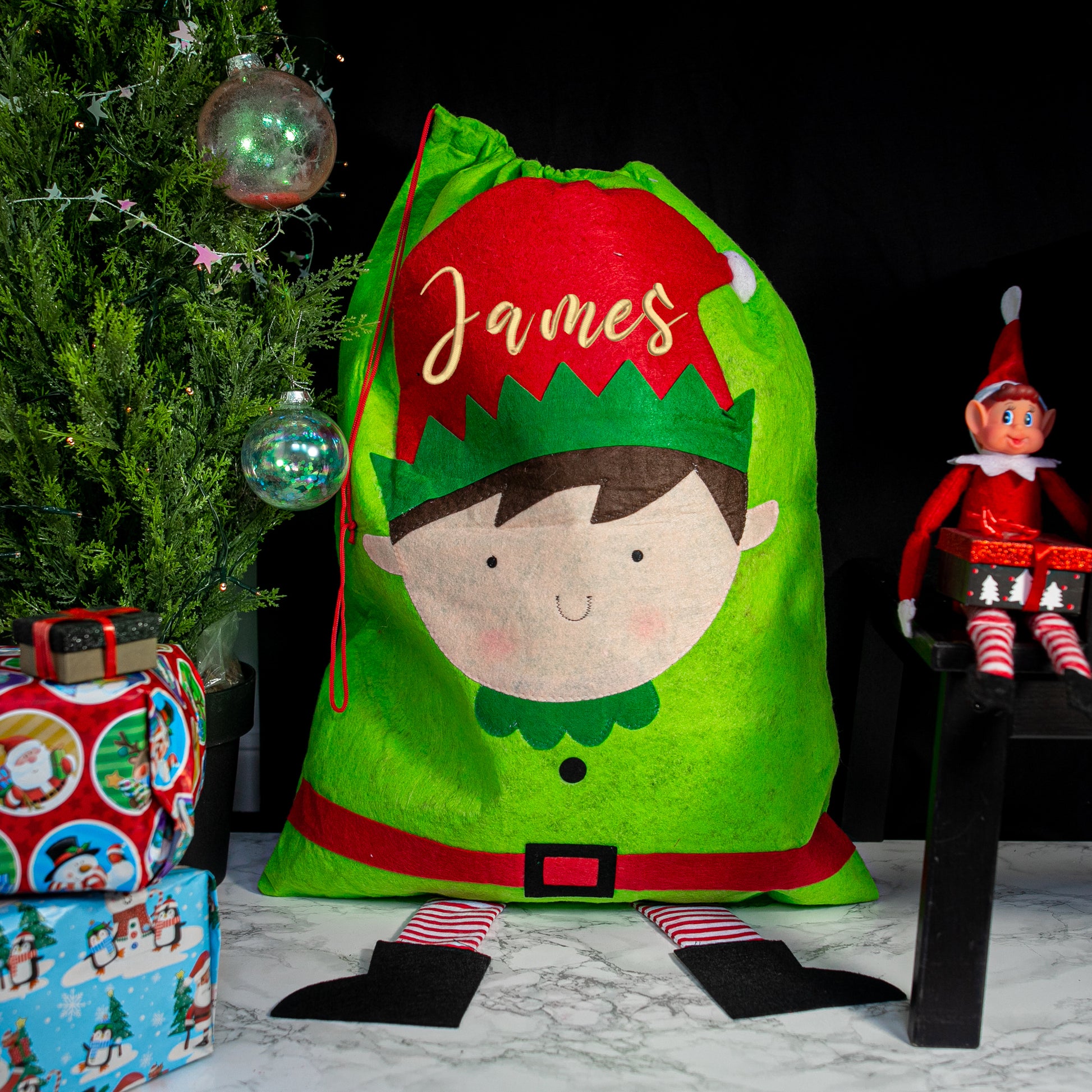 Vinyled Christmas Stocking and Present Sack Personalised with Name Kids Christmas Eve Set  - Always Looking Good -   