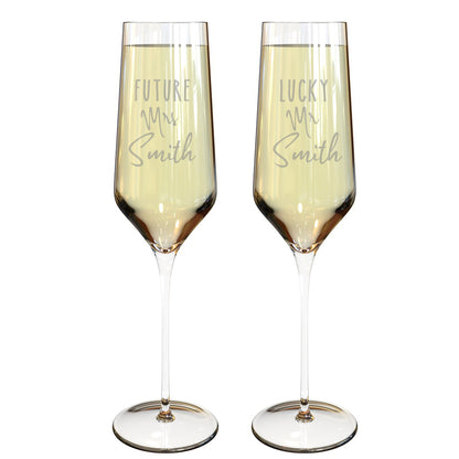 Personalised Engraved Future Mrs/Lucky Mr Champagne Glass Set  - Always Looking Good -   