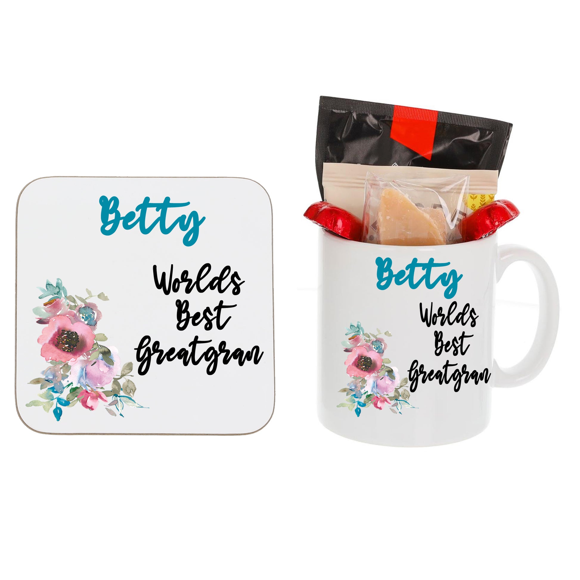 Personalised Best Great Gran Treat Filled Mug & Coaster Set  - Always Looking Good - Filled Mug and Coaster  