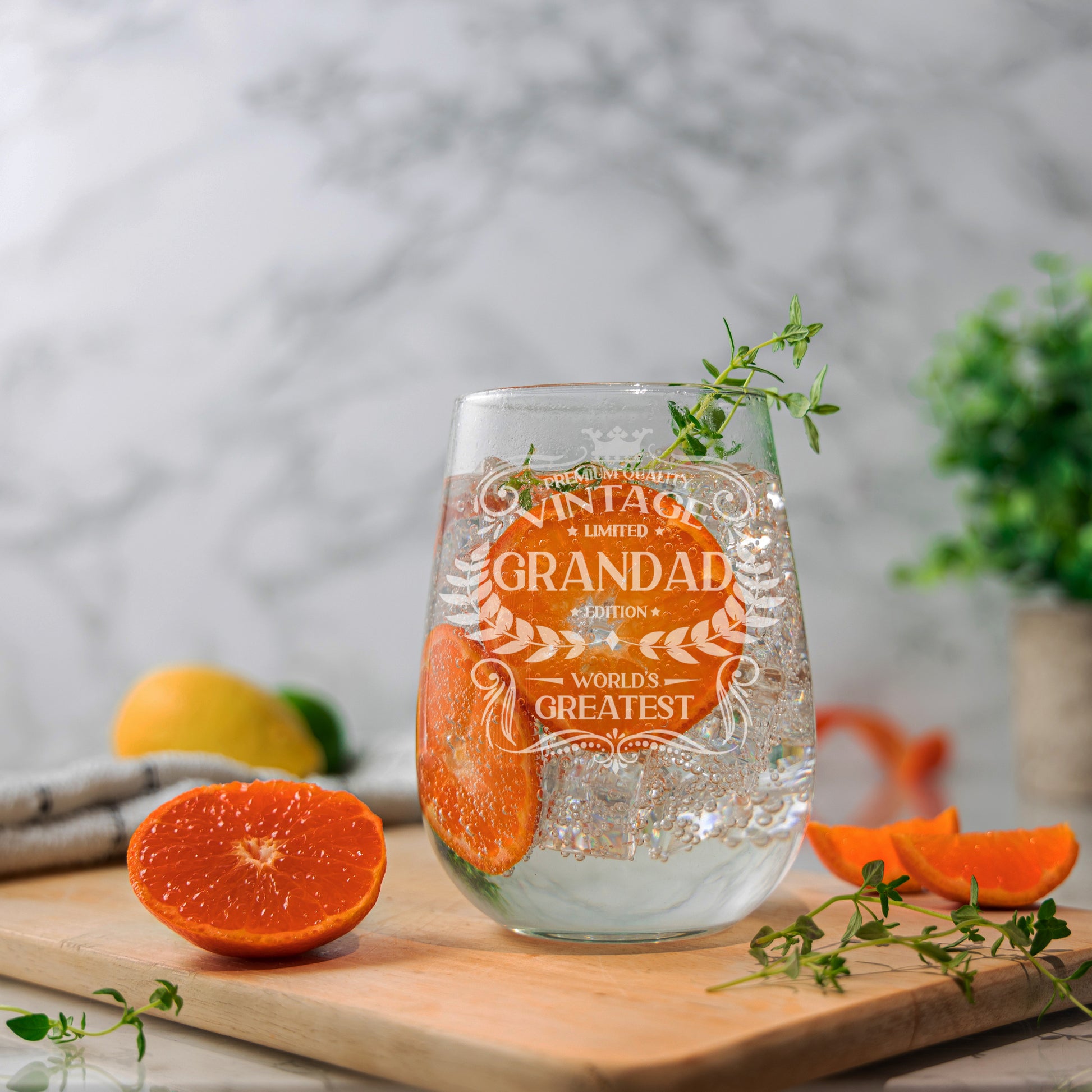 Vintage World's Greatest Grandad Engraved Stemless Gin Glass Gift  - Always Looking Good -   