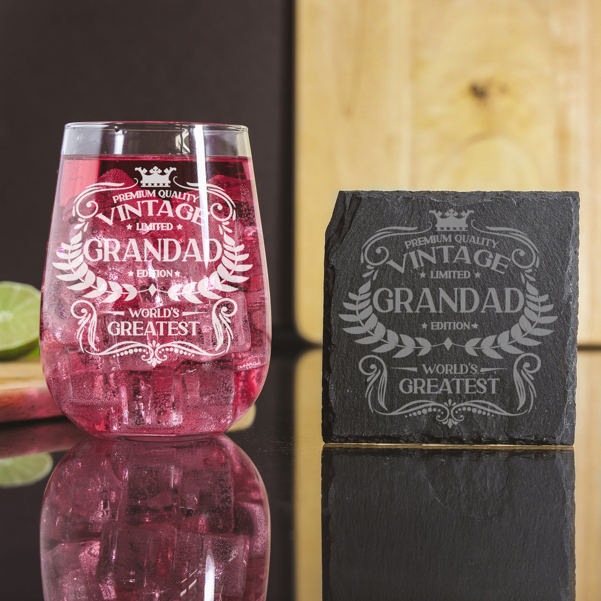 Vintage World's Greatest Grandad Engraved Stemless Gin Glass Gift  - Always Looking Good -   