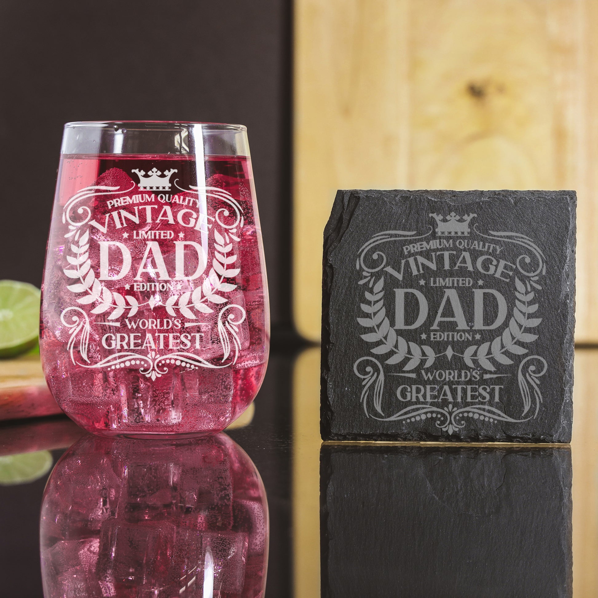 Vintage World's Greatest Dad Engraved Stemless Gin Glass Gift  - Always Looking Good -   