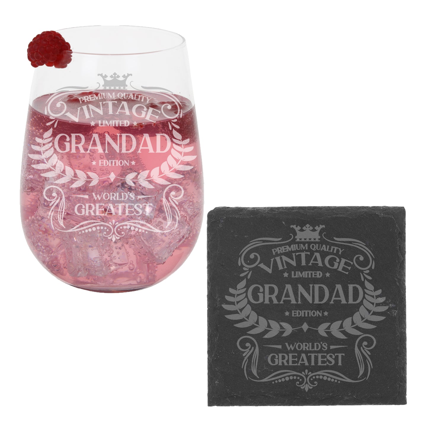 Vintage World's Greatest Grandad Engraved Stemless Gin Glass Gift  - Always Looking Good -   