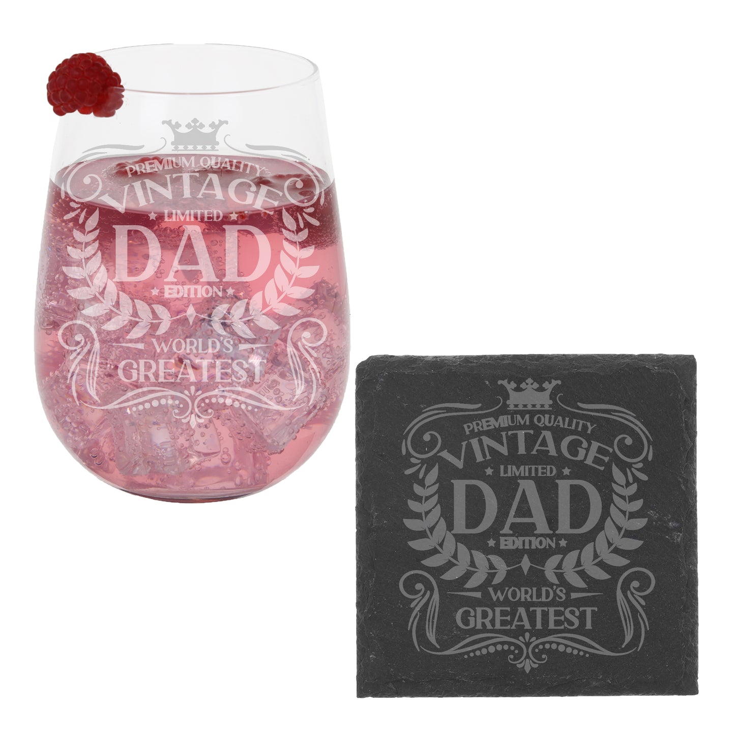 Vintage World's Greatest Dad Engraved Stemless Gin Glass Gift  - Always Looking Good -   