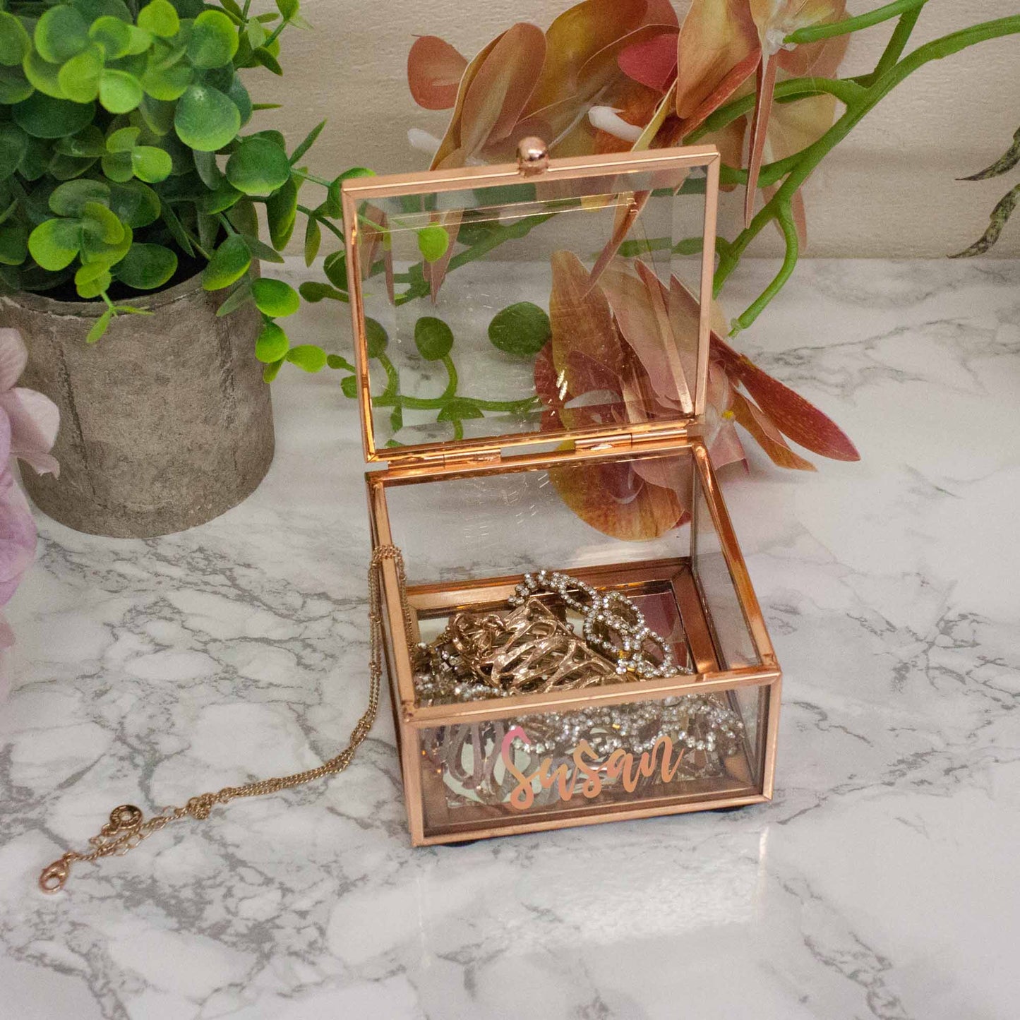 Personalised Rose Gold Glass Mirrored Jewellery Trinket Box  - Always Looking Good -   