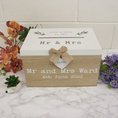 Personalised Wedding Card White & Wooden Memory Box MR & MRS  - Always Looking Good -   