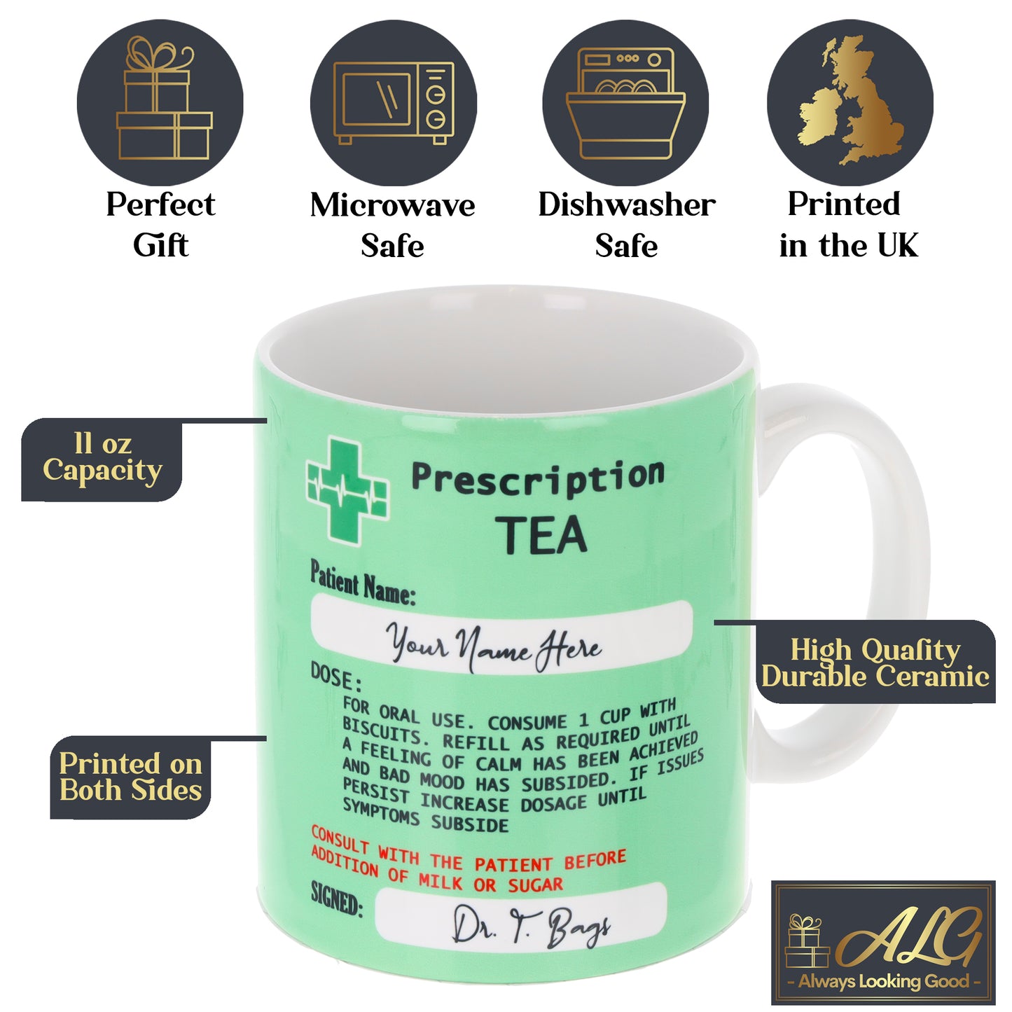 Personalised Prescription Tea Mug and Coaster Filled Gift Set  - Always Looking Good -   