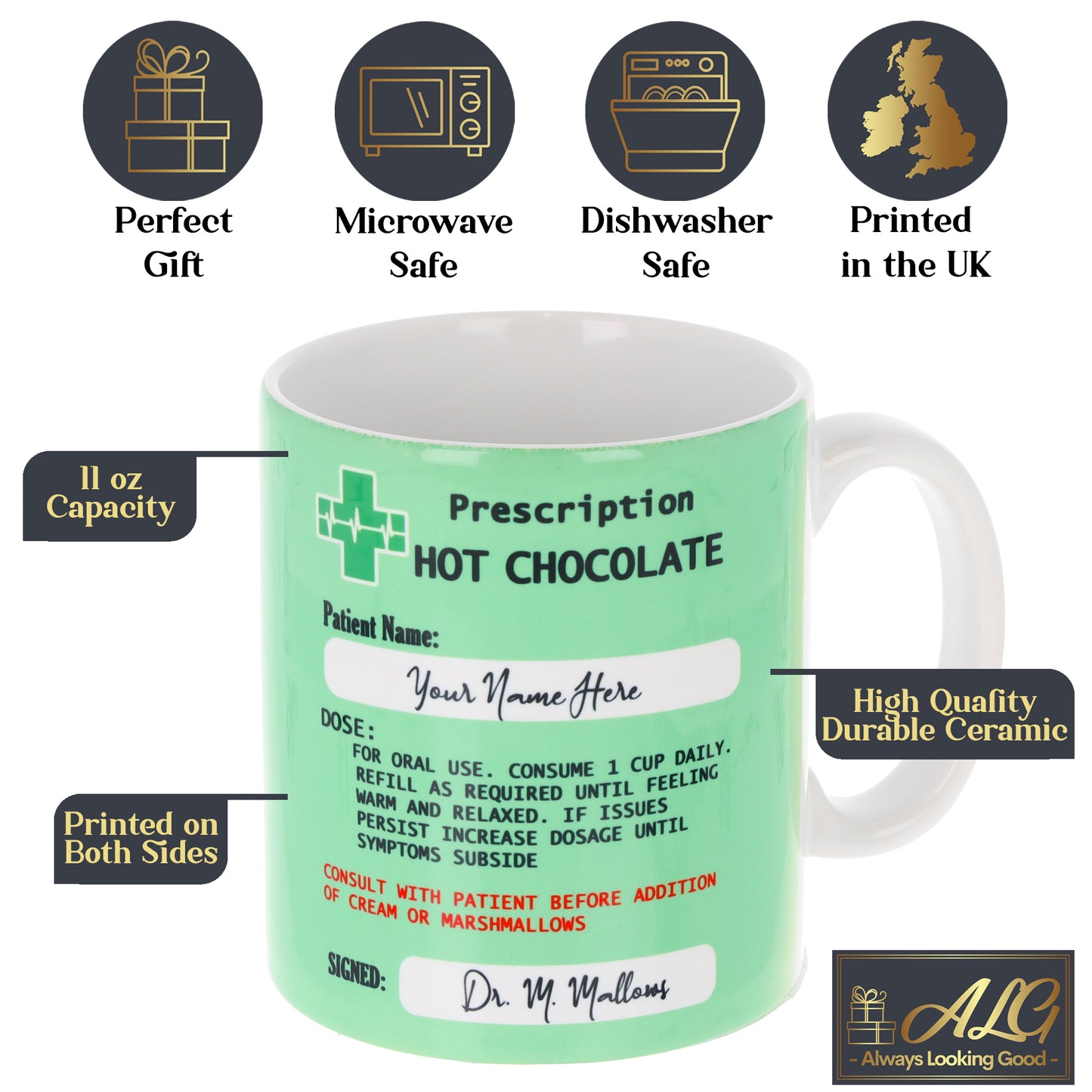 Personalised Prescription Hot Chocolate Mug and Coaster Filled Gift Set  - Always Looking Good -   