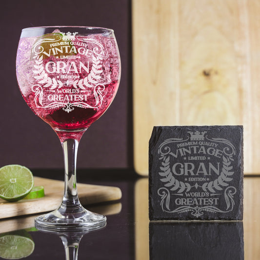 Vintage World's Greatest Gran Engraved Gin Glass Gift  - Always Looking Good -   