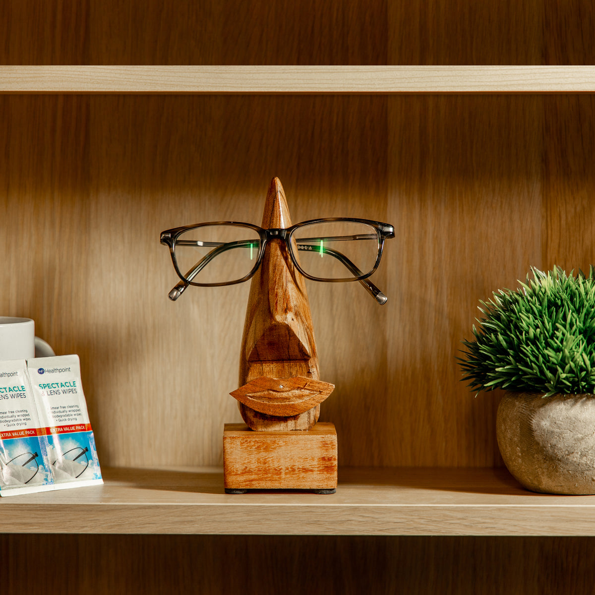 Face Engraved Wooden Glasses Stand Personalised with Name
  - Always Looking Good -   