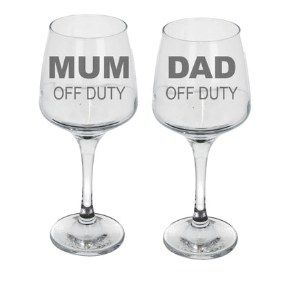 Engraved "Mum and Dad Off Duty" Novelty Matching Wine Glass and/or Coaster Set  - Always Looking Good -   