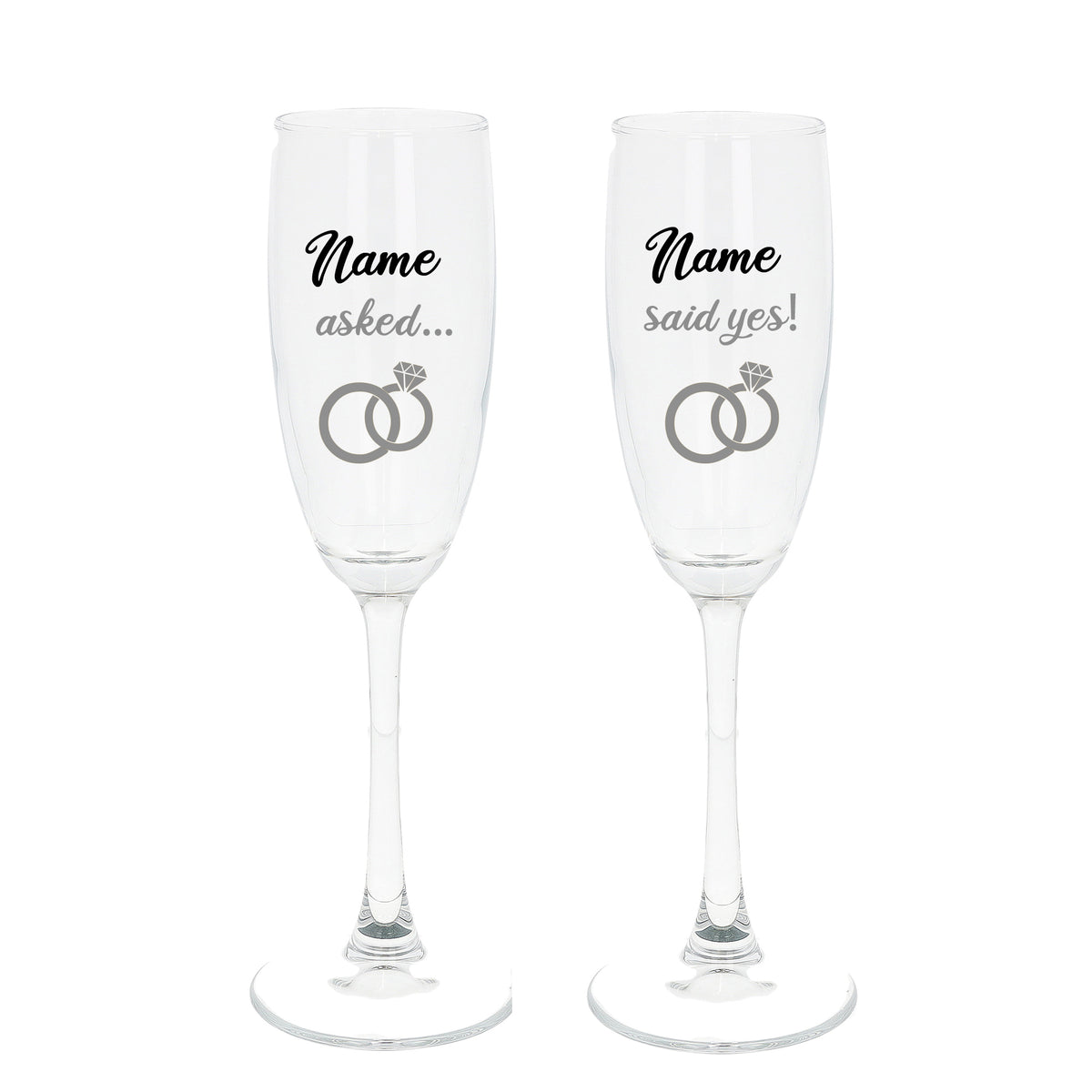Personalised Engraved Engagement Champagne Flute Glass Set "Asked...Said Yes..."  - Always Looking Good -   