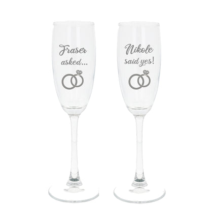 Personalised Engraved Engagement Champagne Flute Glass Set "Asked...Said Yes..."  - Always Looking Good -   