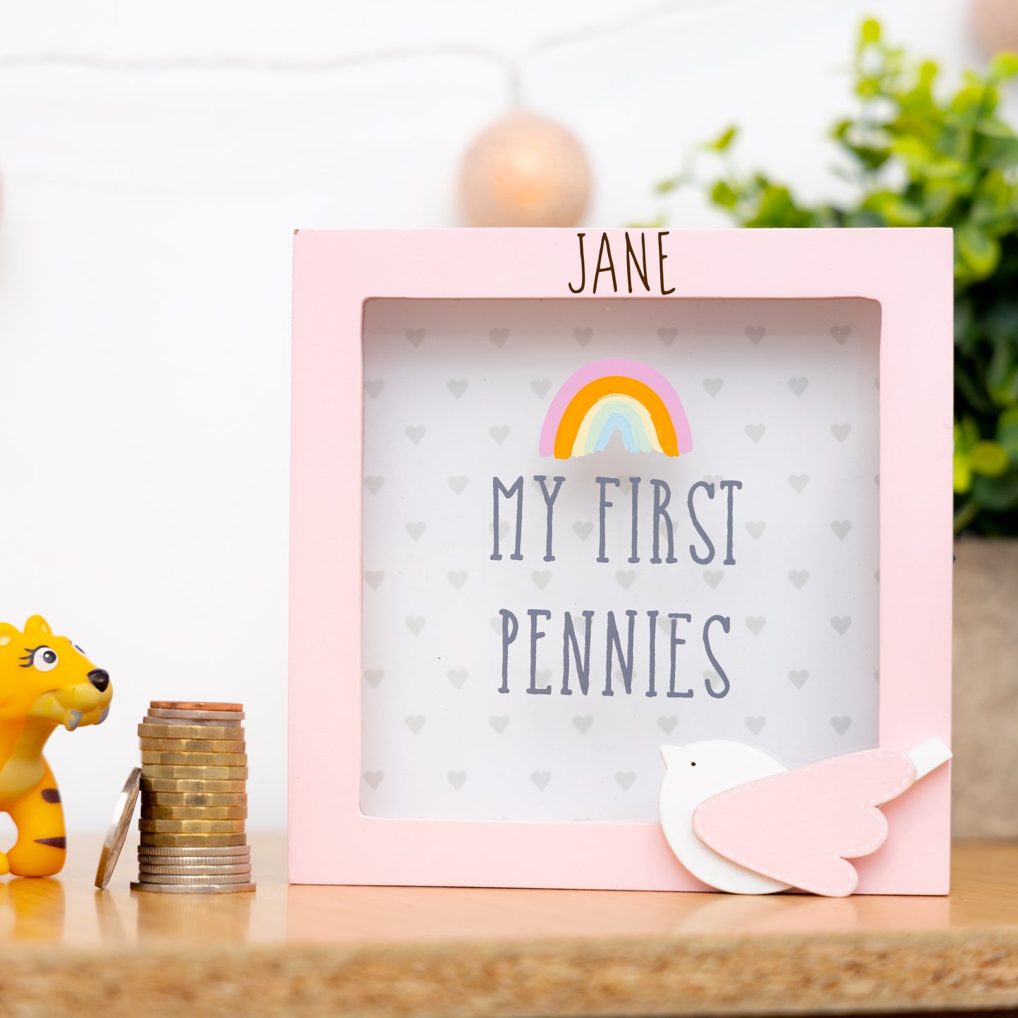 Personalised Engraved Pink Money Box Frame Piggy Bank New Baby Girl Gift  - Always Looking Good -   