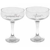 Personalised Engraved Heart and Name Champagne Saucer  - Always Looking Good - Two Glasses  
