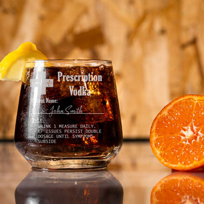 Engraved Prescription Personalised Vodka Glass with any Name  - Always Looking Good - Empty Glass Small Tallo 