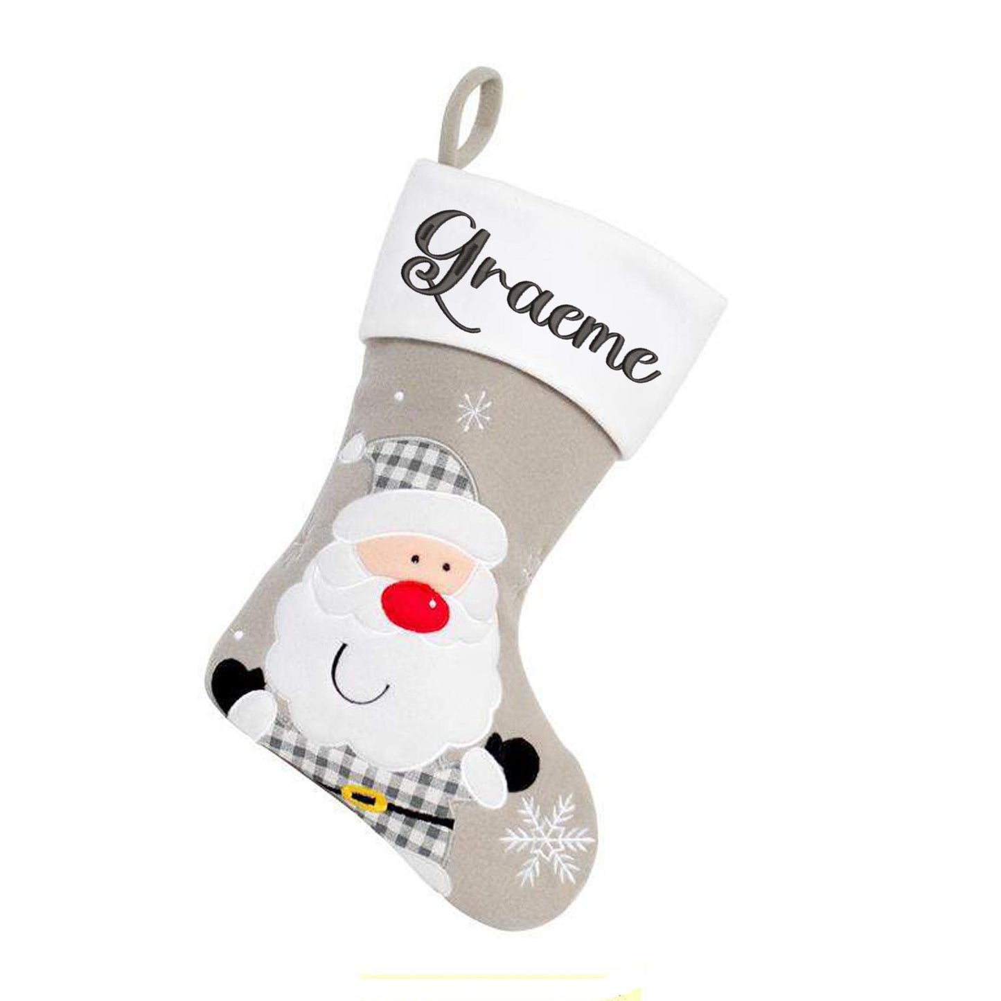 Personalised Embroidered Grey Christmas Santa Stocking with Name  - Always Looking Good -   