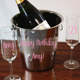 Personalised Champagne Ice Bucket With Matching Champagne Glasses (Any Text Any Font)
 - Always Looking Good -   