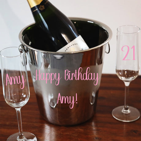 Personalised Champagne Ice Bucket With Matching Champagne Glasses (Any Text Any Font)
 - Always Looking Good -   