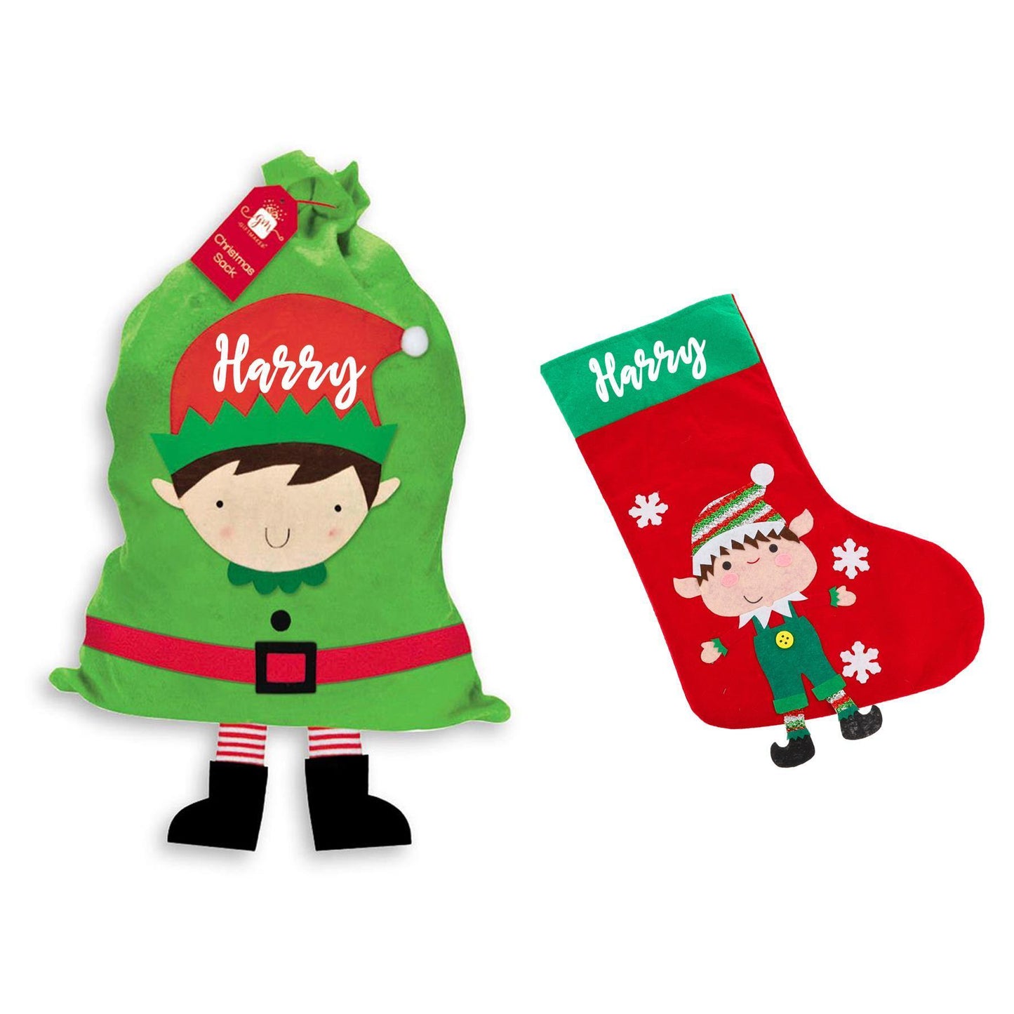 Vinyled Christmas Stocking and Present Sack Personalised with Name Kids Christmas Eve Set  - Always Looking Good -   