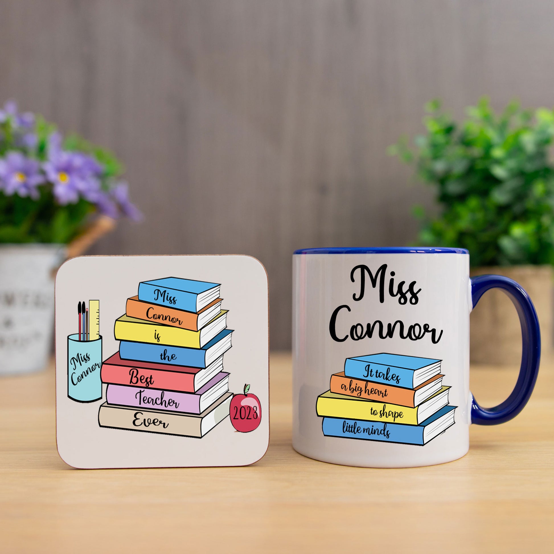 Personalised Teacher Thank You Gift Filled Mug & Coaster Set Blue  - Always Looking Good -   