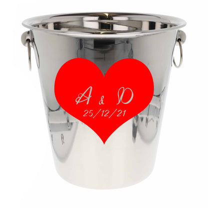 Personalised Heart Design Ice Bucket With Matching Champagne Glasses With Name and Date  - Always Looking Good -   