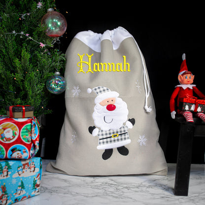 Personalised Embroidered Grey Christmas Large Santa Sack and Stocking Set  - Always Looking Good -   